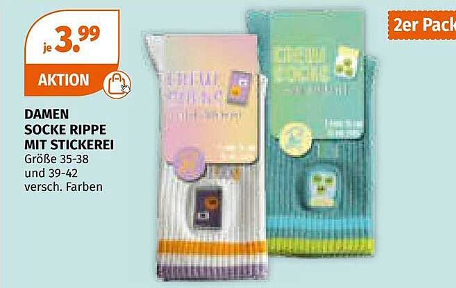 Damen Socke Rippe mit Stickerei 2er Pack