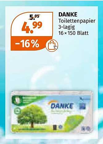 DANKE Toilettenpapier 3-lagig 16 × 150 Blatt