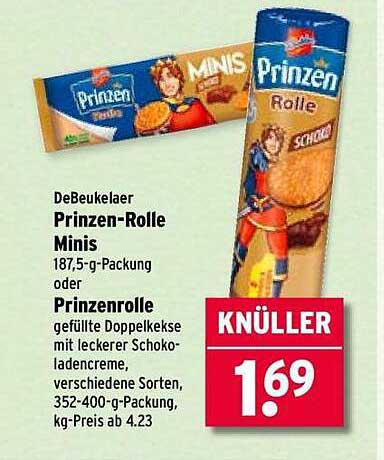DeBeukelaer Prinzen-Rolle Minis 187,5-g-Packung oder Prinzenrolle gefüllte Doppelkekse
