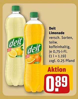 Deit Limonade, verschiedene Sorten, teilweise koffeinhaltig, 0,75 l Flasche