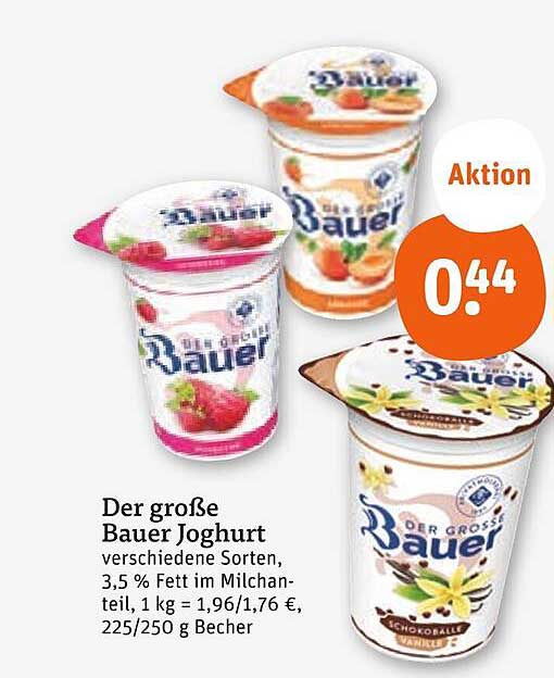 Der große Bauer Joghurt verschiedene Sorten, 3,5 % Fett im Milchteil