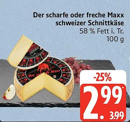 Der scharfe oder freche Maxx Schweizer Schnittkäse