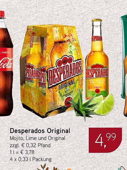 Desperados Original 4 x 0,33 l Packung (Mojito, Lime und Original)