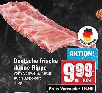Deutsche frische dünne Rippe vom Schwein, natur, auch gepökelt, 1 kg