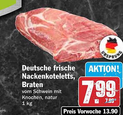 Deutsche frische Nackensteaks, Braten vom Schwein mit Knochen, natur 1 kg