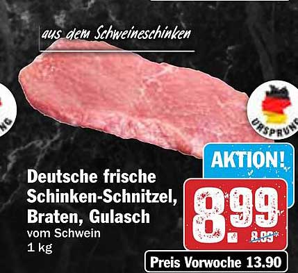 Deutsche frische Schinken-Schnitzel, Braten, Gulasch vom Schwein - 1 kg