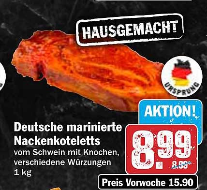 Deutsche marinierte Nackensteaks vom Schwein mit Knochen, verschiedene Würzungen, 1 kg