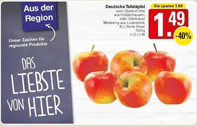 Deutsche Tafeläpfel vom Obsthof Otte aus Hiddenhausen oder Obstbauer Wedeking aus Lüdensfeld, K.I. Sorte Elstar 1000g