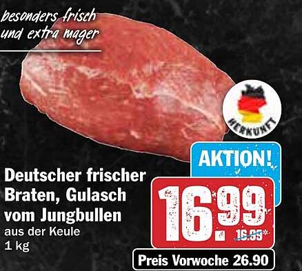 Deutscher frischer Braten, Gulasch vom Jungbullen aus der Keule 1 kg