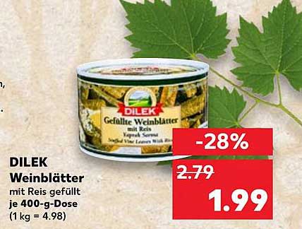 DILEK Gefüllte Weinblätter mit Reis, 400-g-Dose
