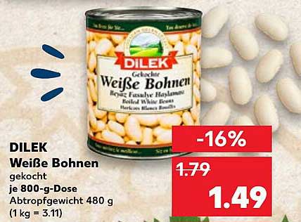 DILEK Weiße Bohnen gekocht je 800-g-Dose