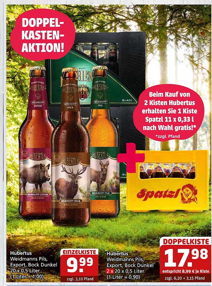 DOPPELKASTEN-AKTION: Hubertus Weidmanns Pils, Export, Bock Dunkel 20 x 0,5 Liter