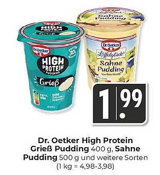 Dr. Oetker High Protein Grieß Pudding 400 g, Sahne Pudding 500 g und weitere Sorten