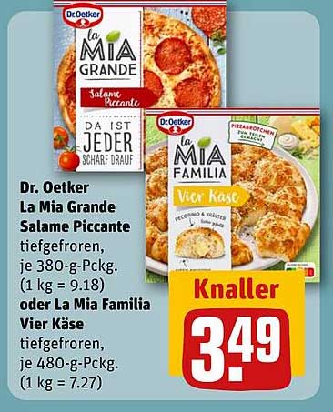 Dr. Oetker La Mia Grande Salame Piccante Tiefgekühlt 380 g oder La Mia Familia Vier Käse Tiefgekühlt 480 g