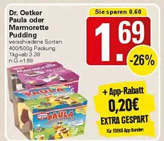 Dr. Oetker Paula oder Marmorette Pudding 400/500g