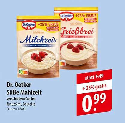 Dr. Oetker Süße Mahlzeit - verschiedene Sorten für 625 ml