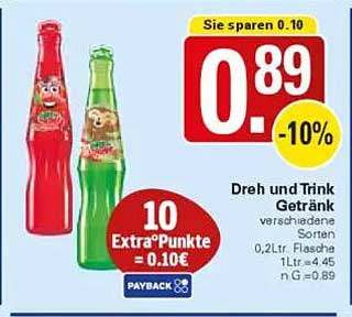 Dreh und Trink Getränk verschiedene Sorten 0,2L Flasche