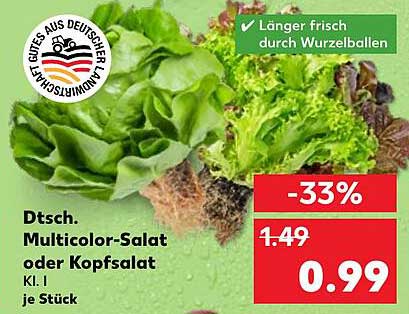 Dtsch. Multicolor-Salat oder Kopfsalat Kl. I je Stück