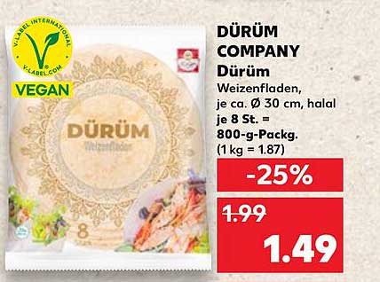 DÜRÜM COMPANY Dürüme Weizenfladen, 800-g-Packung, 8 Stück