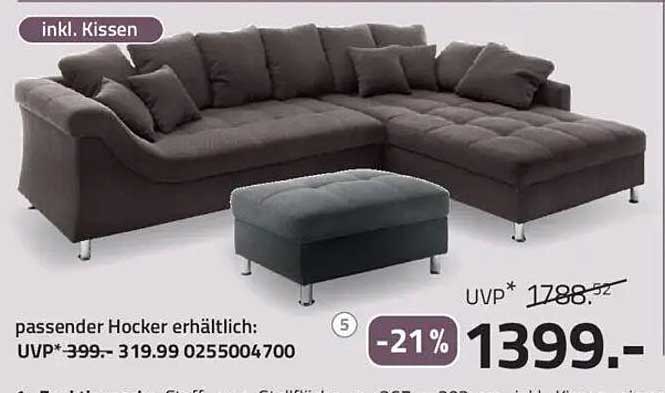 Ecksofa mit Hocker inklusive Kissen - Jetzt zuschlagen!