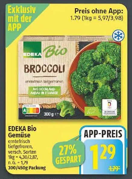 EDEKA Bio Brokkoli - 300g zum APP-Preis von 1,29 €