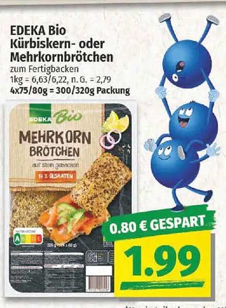 EDEKA Bio Kürbiskern- oder Mehrkornbrötchen zum Fertigbacken