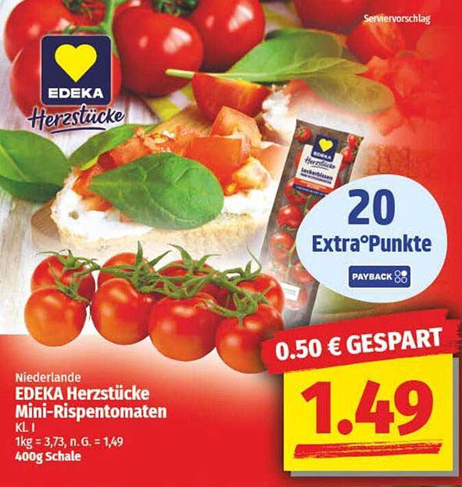 EDEKA Herzstücke Mini-Rispentomaten 400g für nur 1,49 €