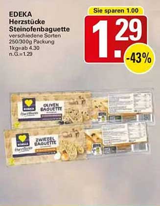 EDEKA Herzstücke Steinofenbaguette verschiedene Sorten 250/300 g