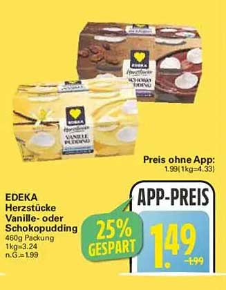 EDEKA Herzstücke Vanille- oder Schokoladenpudding 460g