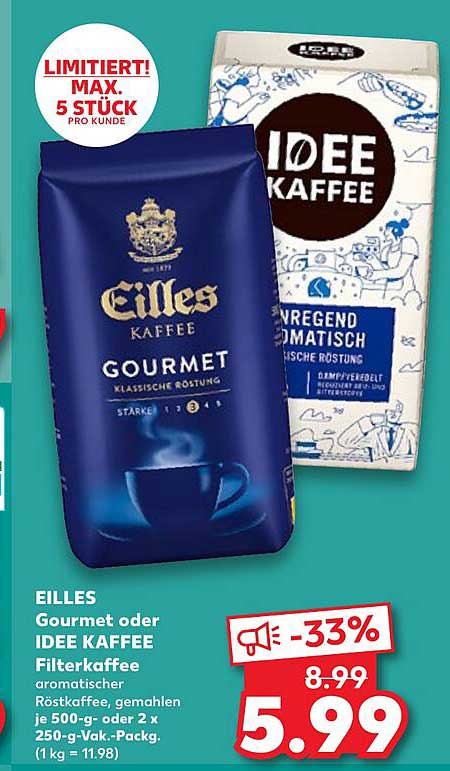EILLES Gourmet oder IDEE KAFFEE Filterkaffee - aromatischer Röstkaffee