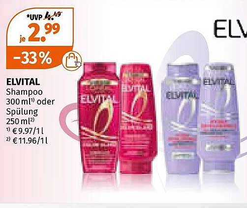 ELVITAL Shampoo 300 ml oder Spülung 250 ml für 2,99 €