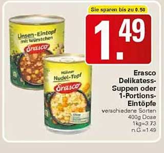 Erasco Delikatess-Suppen oder 1-Portions-Eintöpfe - 400g Dose