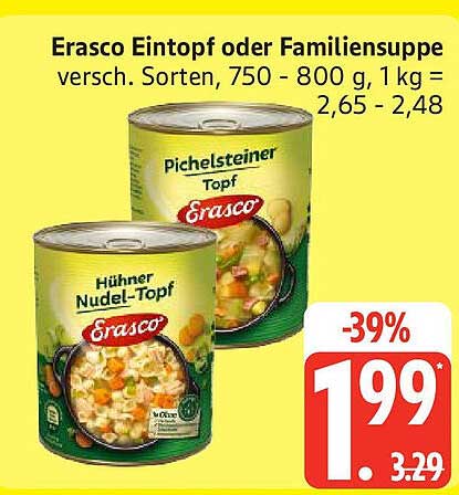 Erasco Eintopf oder Familiensuppe - verschiedene Sorten, 750 - 800 g