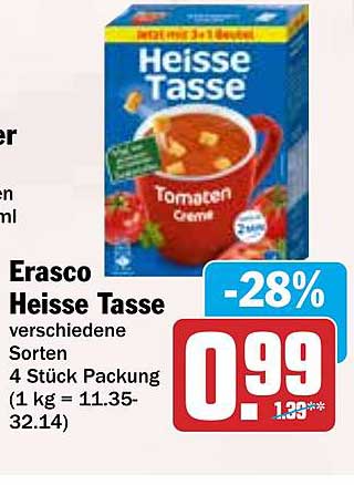 Erasco Heisse Tasse verschiedene Sorten 4 Stück Packung