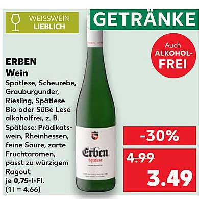 ERBEN Weißwein lieblich - 30% reduziert!