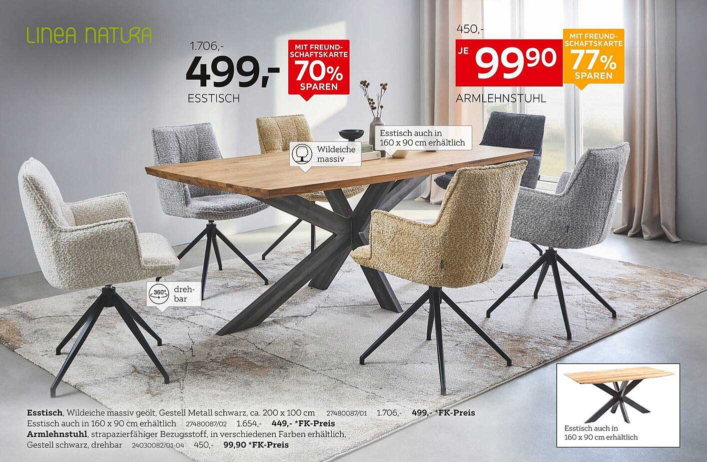 Esstisch LINEA NATURA - Massivholztisch mit stilvollem Design
