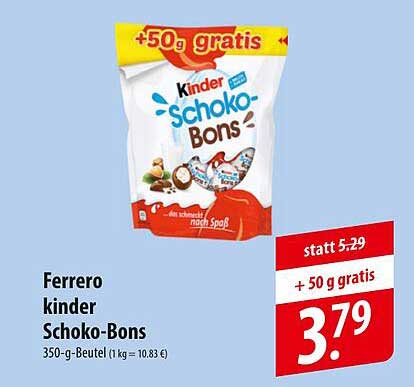 Ferrero kinder Schoko-Bons 350-g-Beutel mit 50 g gratis