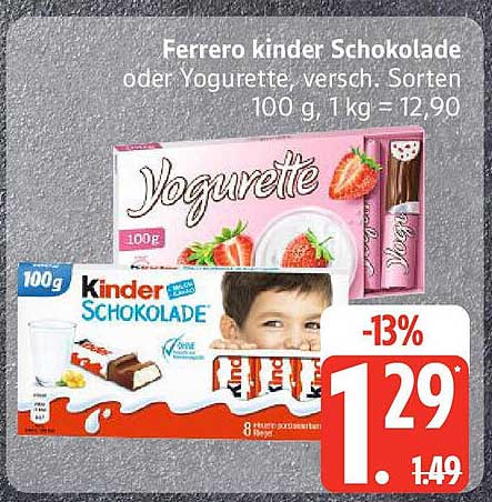 Ferrero Kinder Schokolade oder Yogurette, 100 g