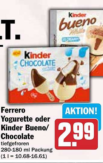 Ferrero Yogurette oder Kinder Bueno/Chocolate tiefgefroren 280-180 ml Packung