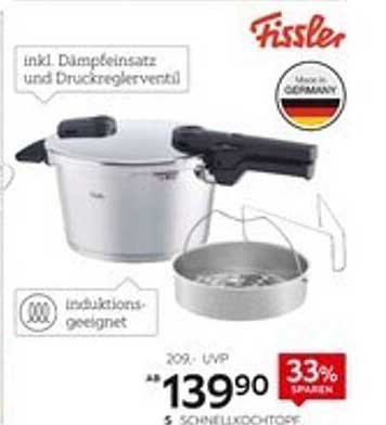 Fissler Schnellkochtopf mit Dämpfaufsatz und Druckreglerventil