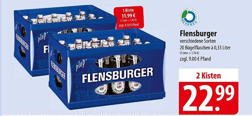 Flensburger Bier 20 x 0,33 Liter - 2 Kisten für 22,99 €