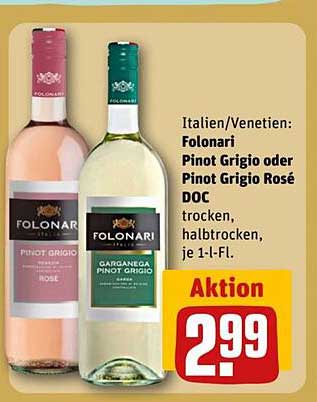 Folonari Pinot Grigio oder Pinot Grigio Rosé DOC – trocken, halbtrocken, je 1-Liter-Flasche
