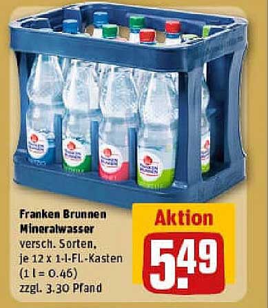 Franken Brunnen Mineralwasser 12 x 1-L-Flaschen-Kasten