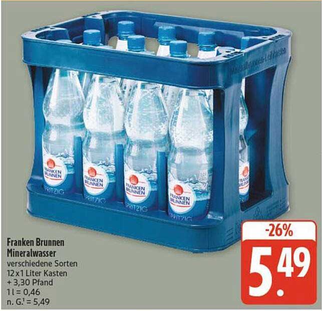 Franken Brunnen Mineralwasser 12 x 1 Liter Kasten