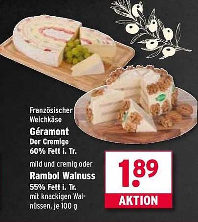 Französischer Weichkäse Géramont und Rambol Walnuss, je 100 g