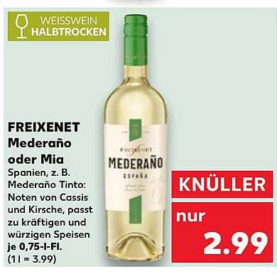 FREIXENET Mederaño oder Mia Weißwein Halbtrocken