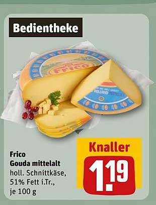 Frico Gouda mittelalt holl. Schnittkäse, 51% Fett i.Tr., je 100 g