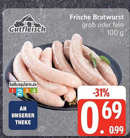 Frische Bratwurst grob oder fein 100 g