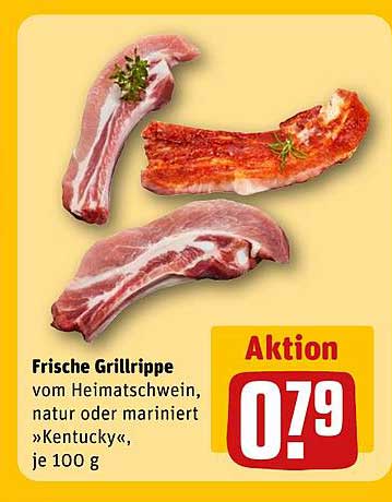Frische Grillrippe vom Heimatschwein, natur oder mariniert 'Kentucky', je 100 g