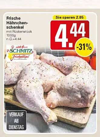Frische Hähnchenschenkel mit Rückenstück 1000g